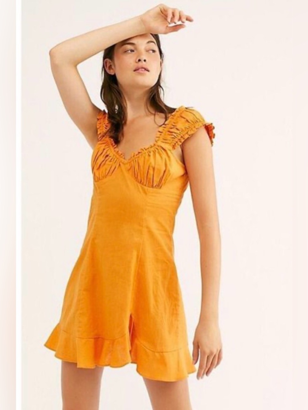 Free People Like a Lady Orange Ruffle Mini Dress - Size Medium - Picture 2 of 13